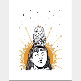 The girl and her pet owl Posters and Art